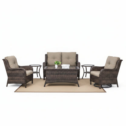 8 Pieces Patio Furniture Sets with Swivel Rocking Chairs,High-Back Rattan Patio Outdoor Conversation Set with 2-Seat Sofa & Coffee Table for Porch Deck Backyard Poolside