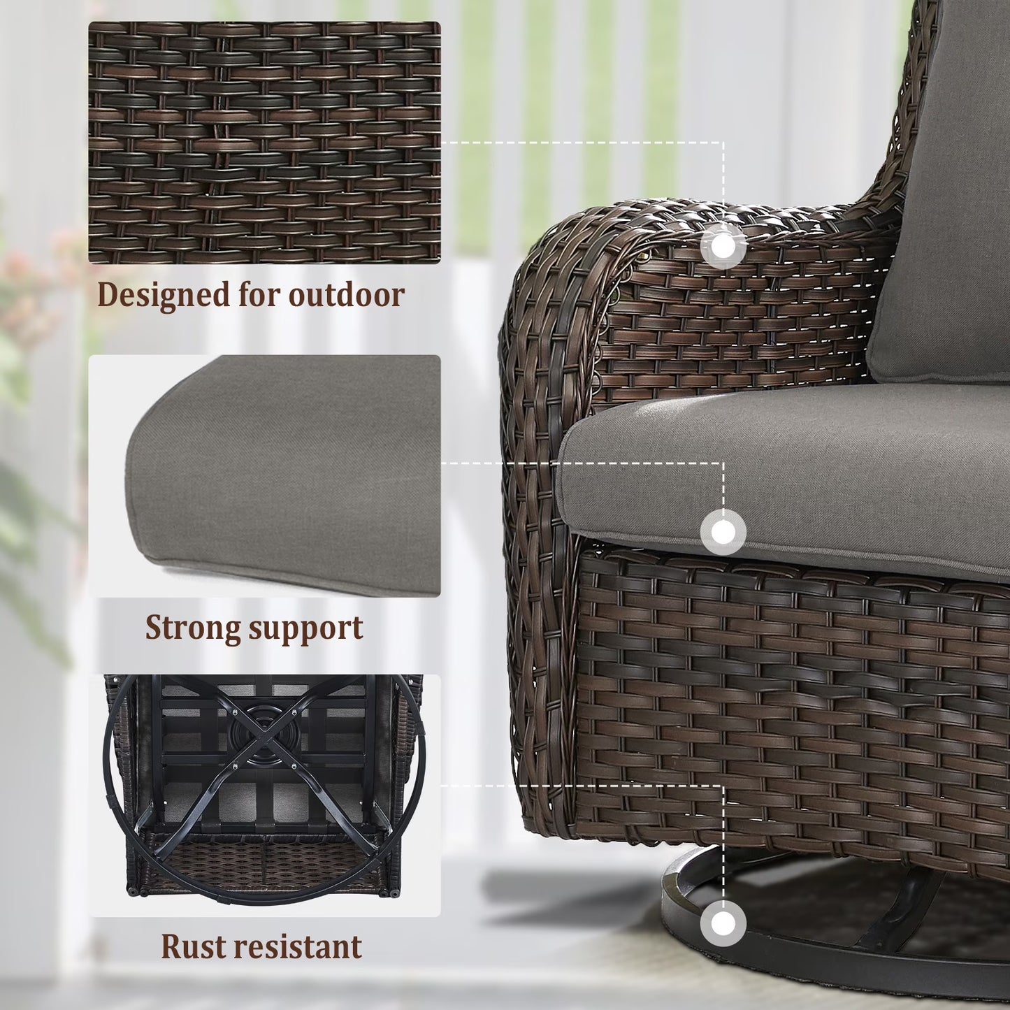 8 Pieces Patio Furniture Sets with Swivel Rocking Chairs,High-Back Rattan Patio Outdoor Conversation Set with 2-Seat Sofa & Coffee Table for Porch Deck Backyard Poolside