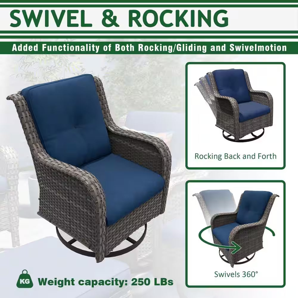 Patio Furniture Set 6-Piece Outdoor Patio Conversation Set with Blue Cushions Lawn Furniture