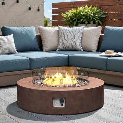 MGO Outdoor Propane Fire Pit Table with Wind Guard, Transparent Gray Fire Glass, Waterproof Cover for Garden, Backyard
