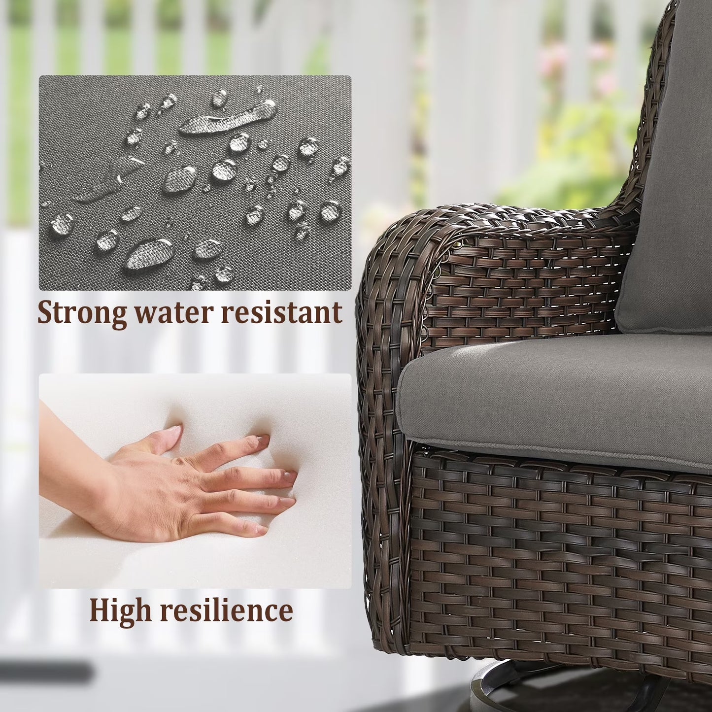 8 Pieces Patio Furniture Sets with Swivel Rocking Chairs,High-Back Rattan Patio Outdoor Conversation Set with 2-Seat Sofa & Coffee Table for Porch Deck Backyard Poolside