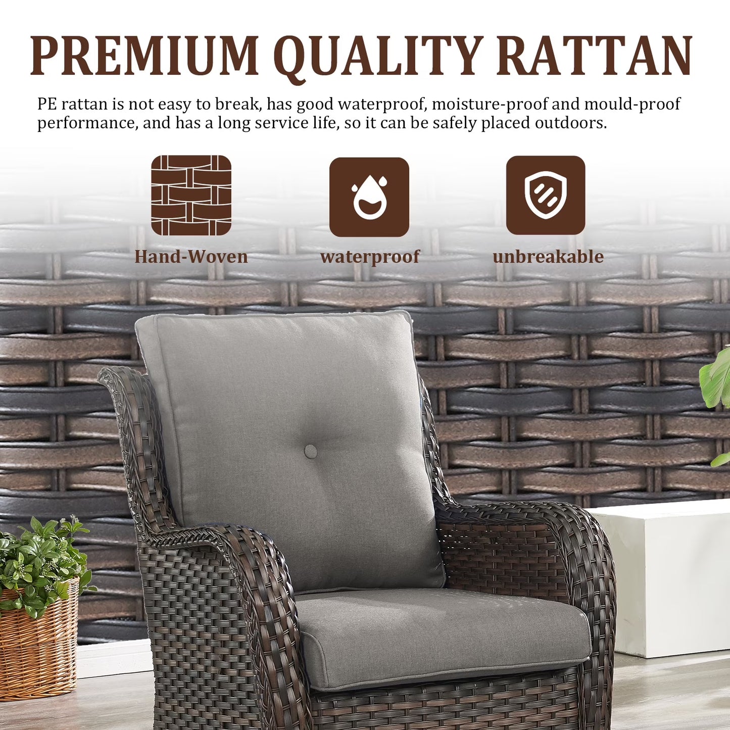 8 Pieces Patio Furniture Sets with Swivel Rocking Chairs,High-Back Rattan Patio Outdoor Conversation Set with 2-Seat Sofa & Coffee Table for Porch Deck Backyard Poolside