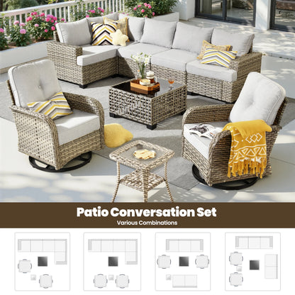 9 Pieces Patio Furniture Set outside Furniture Wicker Patio Conversation Set with Swivel Chairs, Outdoor Furniture for Garden, Gray