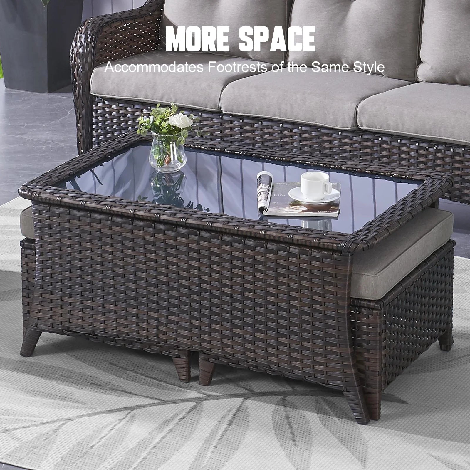 8 Pieces Patio Furniture Sets with Swivel Rocking Chairs,High-Back Rattan Patio Outdoor Conversation Set with 2-Seat Sofa & Coffee Table for Porch Deck Backyard Poolside