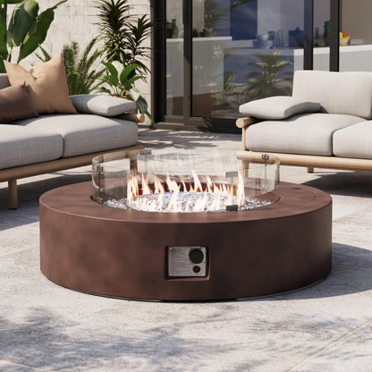 MGO Outdoor Propane Fire Pit Table with Wind Guard, Transparent Gray Fire Glass, Waterproof Cover for Garden, Backyard